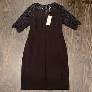 REBECCA TAYLOR black fitted dress with lace  SIZE 2